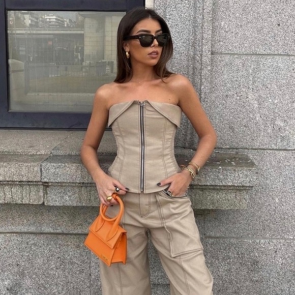 NWT Zara topstitched zipper bustier XS - Picture 1 of 15